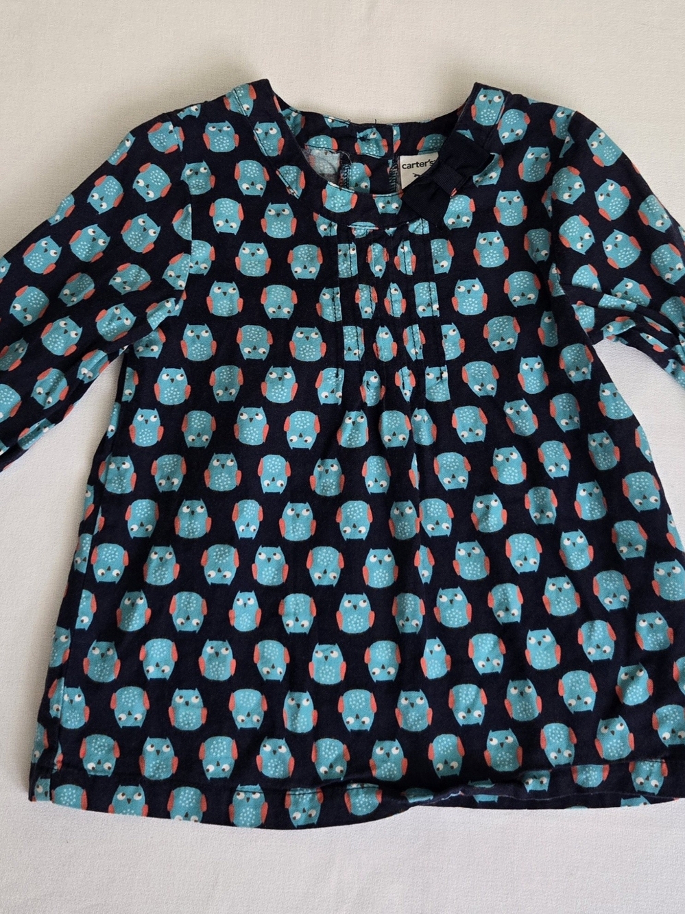 Carter's Navy and Turquoise Owl Print Long-Sleeve Tee Size 3T